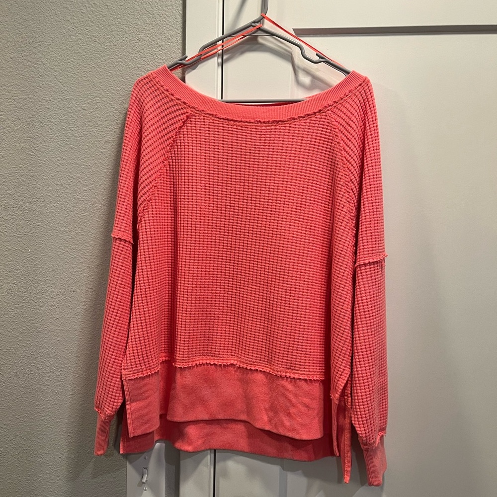 American Eagle Outfitters Coral Waffle-Knit Scoop Neck Sweater